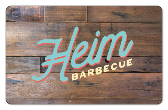 Heim Barbecue logo over wood planking background